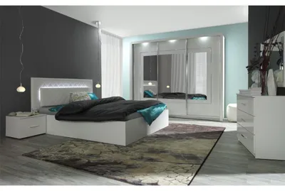 Immagine prodotto di Camera completa PANAREA con armadio, letto 180 x 200 cm, cassettiera e comodini - Bianco lucido finitura cromata