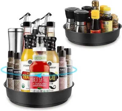 Image de Plateau tournant de rangement en métal, 26 cm x 20 cm, pivotant, pour la cuisine