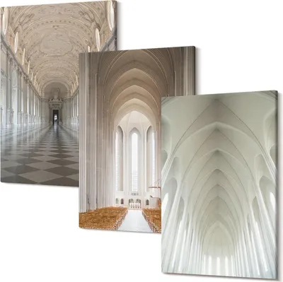 Produktbild von Leinwandbild – Wandbild – Leinwandbilder – Kunstdruck – Polycanvas – Modern – Mehrteilig – 3-Teilig Set – Hochwertig – Geruchslos – Lichtecht – Fertig Aufgespannt – 20x30 Cm Je Teil - Innenräume historischer Gebäude und Kathedralen