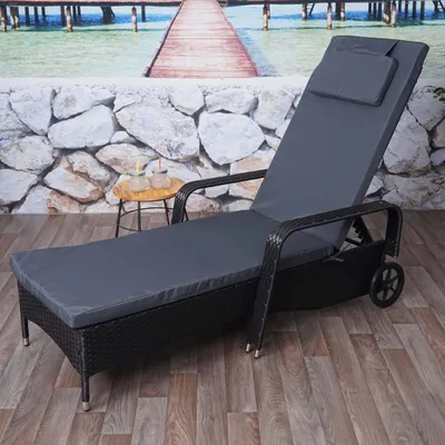 Produktbild von Poly-Rattan Sonnenliege Carrara, Relaxliege Gartenliege Liege, Alu  anthrazit, Kissen grau