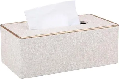 Image de Housse en cuirPolyuréthanepour boîte à mouchoirs, pour le bureau à domicile, en blanc perle
