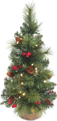 Produktbild von artplants.de Kunst Tanne BUKAREST, Jutesack, geschmückt, LEDs, 80cm, Ø 45cm - Plastik Tannenbaum
