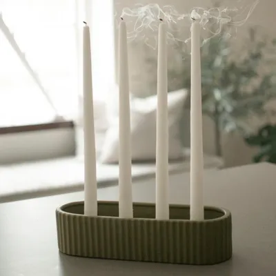Produktbild von Adventsschale Stripe Keramik grün L 30 x B 10 x H 7 cm für vier Kerzen