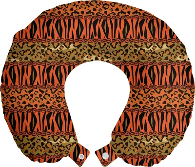 Produktbild von ABAKUHAUS afrikanisch Reisekissen Nackenstütze, Leopard Cheetah Haut, Schaumstoff Reiseartikel für Flugzeug und Auto, 30x30 cm, Sepia orange Bernstein