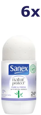 Zdjęcie produktu dla 6 szt. dezodorantów Sanex w kulce – 50 ml, bambusowy, czysto świeży