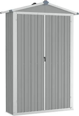 Produktbild von Gerätehaus Metall Geräteschuppen Wetterfester Außen Gartenhaus für Garten Außenbereich Gartengeräte Fahrräder Grau 116x45x175 cm Verzinkter Stahl46302