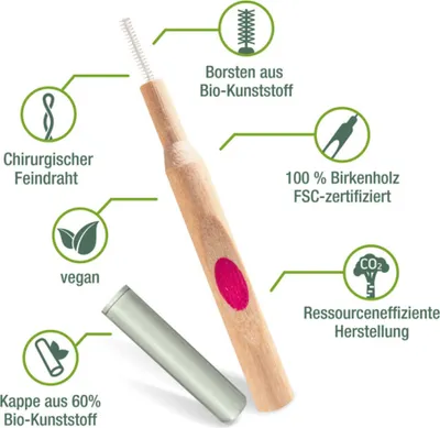 Produktbild von Interdentalbürsten aus Birkenholz - - Borsten aus Bio Kunststoff Mit Zahnärzten entwickelt  ISO 0