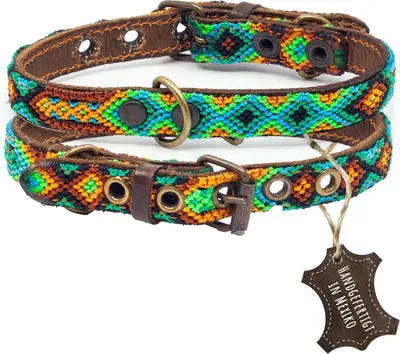 Produktbild von ALTEZAR Grünes Hundehalsband aus Leder Tribal Grün Handgemacht in Mexiko - Größe XS