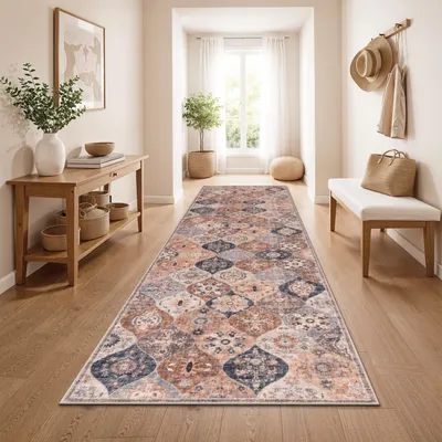 Immagine prodotto di Tappeto da salotto vintage boho moderno a pelo corto lavabile antiscivolo beige colorato dimensioni 80x300 cm