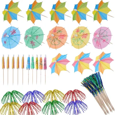 Imagen del producto de Decoración para cócteles: accesorios para cócteles que incluyen 40 sombrillas para cócteles y 120 palillos para cócteles con forma de fuegos artificiales