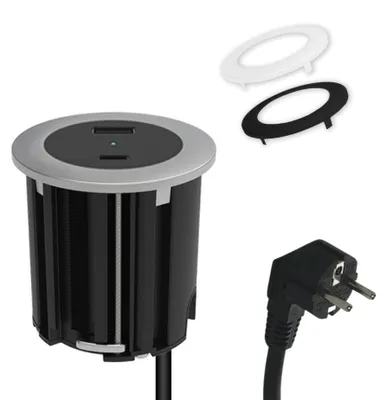 Produktbild von kalb | USB Einbausteckdose für Arbeitsplatten und Möbel mit EU-Stecker