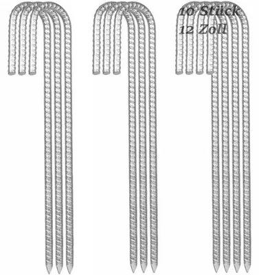 Produktbild von Grundanker-Stangen 30 cm - J-förmige Grundstifte - Verzinkter Stahl - Antikorrosiv - Für Zelte/Trampolins - Spitze Enden - Bodenanker