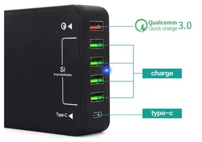 Productafbeelding van DrPhone WL3 6-poorten Wandoplader -60W USB-laadstation Hub met Qualcom 3.0 &