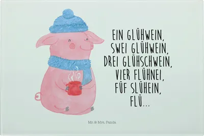 Produktbild von Mr. & Mrs. Panda Schneidplatte Glas Schweinchen Glühwein - Weiß - Geschenk, Glasschneidebrett, schneidbrett, Weihnachtsmarkt, Schneidebrett Aus, Spruch, schneidunterlage