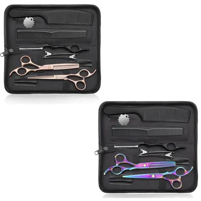 Produktbild von Friseurscheren Set 2-in-1 6.5 Zoll Haarschneide- & Effilierschere Profi Set Roségold & Farbig mit Zubehör