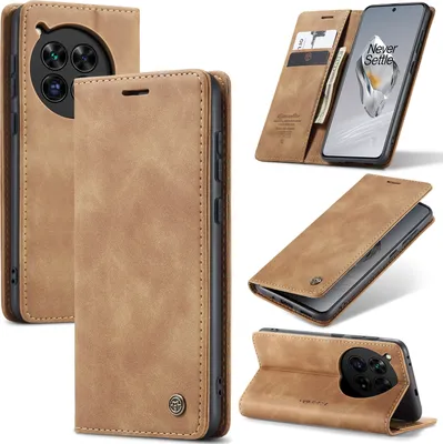 Image de Etui OnePlus 12, étui rétro en cuirPolyuréthaneavec fonction stand pour OnePlus 12 Marron