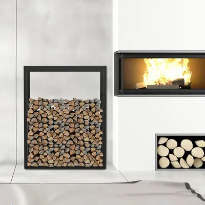 Produktbild von Eikuavons Kaminholzregal Brennholzregal aus 0,8 mm Eisen, schwarz pulverbeschichtet, 100 x 80 x 25 cm, mit Anti-Rutsch-Pads für Kamin und Ofen