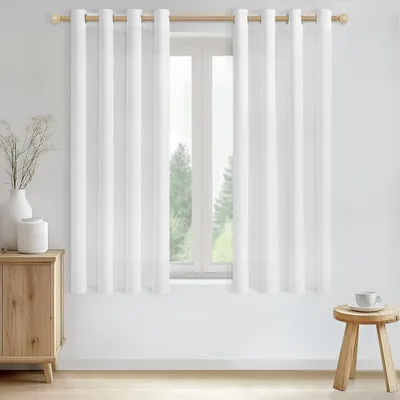 Produktbild von Gardinen 137 x 140 cm, 2er-Set, Leinenoptik, halbtransparent, weiß, für Wohnzimmer