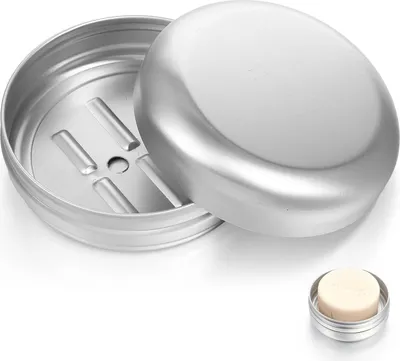 Produktbild von 2 Stück Aluminium Seifendose Reise Wasserdicht, Metall Seifenschale Reisen Seifenbox mit Abtropfgitter, Rasierseife Soap Box Festes Shampoo für Hause Reisen Camping (Round)