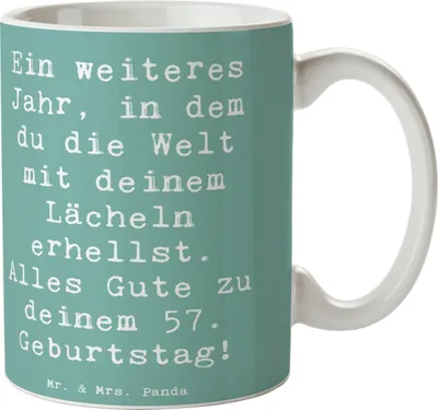 Produktbild von Mr. & Mrs. Panda Pott Spruch 57. Geburtstag Lächeln - Meeresbrise - Geschenk, Tasse, Kaffeebecher, Teepott, Alter, herzliche Botschaft, Teetasse, Happy Birthday