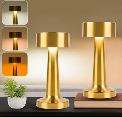 Produktbild von 2 STK Tischlampe, Kabellos Dimmbar Tischleuchte, Led Tischleuchte Metall, Touch Steuerung Augenschutz Leselampe, USB Wiederaufladbare, Warmweiß,golden