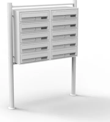 Immagine prodotto di Sistema di cassette per le lettere Wiltec 10 bianco 945 x 270 x 1500 mm, cassetta per le lettere a libera installazione con 2x5 scomparti, chiave e targhetta, cassetta per le lettere Cassetta postale con supporto