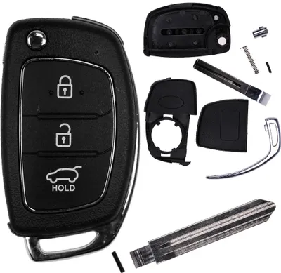 Produktbild von Auto Klapp Schlüssel Funk Fernbedienung 1x Gehäuse 3 Tasten + 2X Rohling kompatibel mit Hyundai i20 i30 ix35 i40 Santa Fe Tucson
