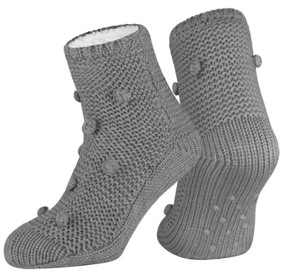 Produktbild von Warme Hüttensocken, mit flauschigen Innenfutter+ABS Sohle, Grau, 35-38