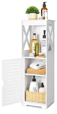 Obrázek produktu pro Koupelnová skříňka – stojací skříňka – 26 x 20 x 75 cm – 3 police – lamelové dvířka – nutná montáž – bílá