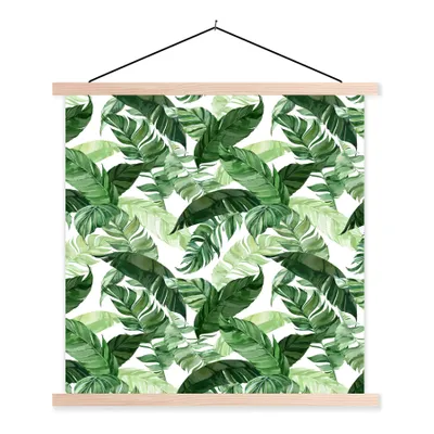 Produktbild von MuchoWow® Textilposter Blätter - Tropisch - Dschungel - Muster 120x120 cm mit holzfarbenen Rahmen - Textil-Poster