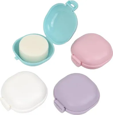 Produktbild von Famanu Reise-Seifenhalter Set - tragbare Seifenschalen - rosa, weiß, lila, blau