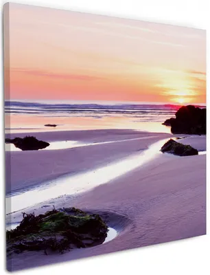 Produktbild von Wallario Premium Leinwandbild Sonnenuntergang am einsamen Strand in Größe 50 x 50 cm