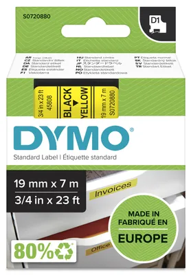 Image de Dymo D1 Ruban 19 mm x 7 m noir sur jaune 45808