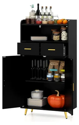 Produktbild von Aufbewahrungsschrank, Sideboard mit Ablage, 2 Schubladen und Doppeltürenschrank, Buffetschrank für Wohnzimmer und Eingangsbereich, Beistellschrank 60 x 30 x 113 cm (Schwarz)