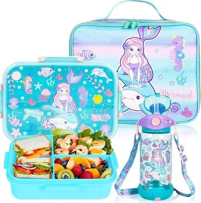 Produktbild von Famanu Bento Brotdose Set mit 3 Fächern und isolierter Lunch-Tasche für Kinder