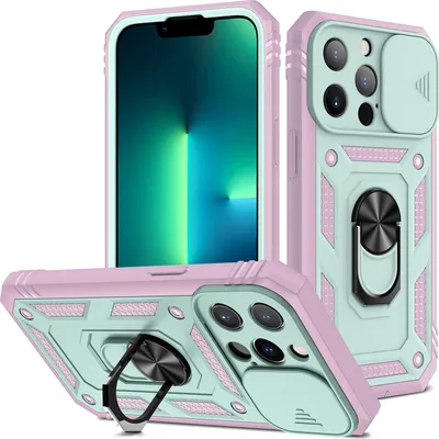 Produktbild von iPhone 13 Pro Max Hülle, Schiebe Kamera Schutz Robust Rüstung Stoßfest Schutzhülle mit Ringhalterung Ständer Kartenhalter für iPhone 13 Pro Max Weiß