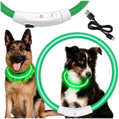 Produktbild von KRUMAD LED Hundehalsband Grün 70 cm, USB aufladbares Leuchthalsband für Hunde, 3 Lichtmodi, verstellbar, bis 6h Leuchtdauer