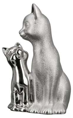 Obrázek produktu pro Gilde, figurka kočky, "pár koček", porcelán, stříbrná barva, balení 2 kusy, délka 11,3 cm, šířka 14,6 cm, výška 21,6 cm, kód: 32395, EAN: 4063387323953