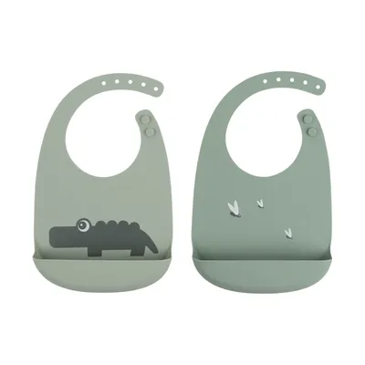 Produktbild von Done by Deer 2er Set Babylätzchen Silikon Croco Green