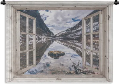 Produktbild von MuchoWow® Wandteppich Wandbehang Aussicht - Berg - Wasser 120x90 cm Tapisserie Dekoration Wandtuch - Wohnen - Aufhänger für die Wand