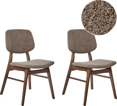 Produktbild von BELIANI Esszimmerstuhl 2er Set Taupe Bouclé Gepolstert mit Dunklen Holzbeinen ohne Armlehnen Retro-Design Stuhl mit Polstersitz für Küche Wohnzimmer
