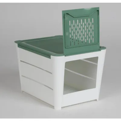 Produktbild von 6x Kunststoff Kartoffelboxen 26x20x18cm Deckel Weiß Grün Gemüsekisten Behälter