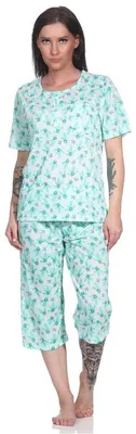 Produktbild von Damen Pyjama 2 teiliger Schlafanzug Hausanzug 3/4 Sommer; Grün/L/40