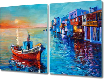 Produktbild von Coloray Hackbrett Küchenbrett Kochplattenabdeckung Schneidebrett Herdabdeckplatte 2x40x52 cm - Sea Sonnenuntergang