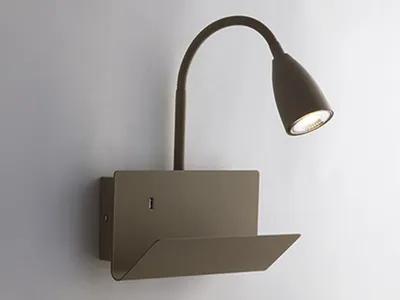 Produktbild von LED Schwanenhals Leselampe Braun mit Ablage und USB-Ladefunktion Bett Kopfteil