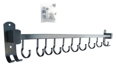 Immagine prodotto di Scaffale da cucina da 600 mm con 10 ganci - Organizer da parete nero