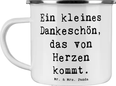 Produktbild von Mr. & Mrs. Panda Emaille Tasse Spruch Gastgeschenke Dankeschön - Weiß - Geschenk, herzergreifend, Heiraten, Heirat, Pott, besondere Menschen, Herzlichkeit, Haferl, becher