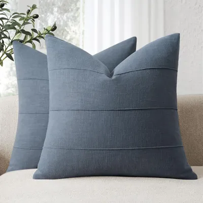 Kissenbezüge 45x45 cm, 2er-Set, Leinen-Blau, Streifen