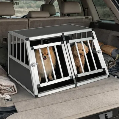 Produktbild von COSTWAY Hundetransportbox, Alu Hundebox mit abschließbarer Tür, herausnehmbarer Trennwand, Reisebox, Hundekäfig trapezförmig, 89x69x 50,5 cm