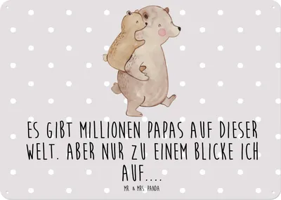 Produktbild von Mr. & Mrs. Panda Schild Papa Bär DIN A5 - Grau Pastell - Geschenk, tafel, Vatertag, Wandbild, Türschild, Muttertag, Geburtstag, wandtafel, Blechtafel